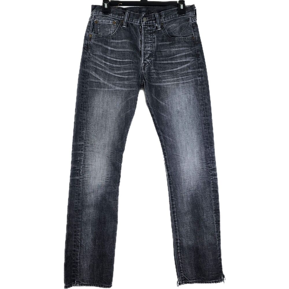 Levis Jeans Mens 29x32 Black 501 Straight Button Fly Dark Wash Denim Whiskers